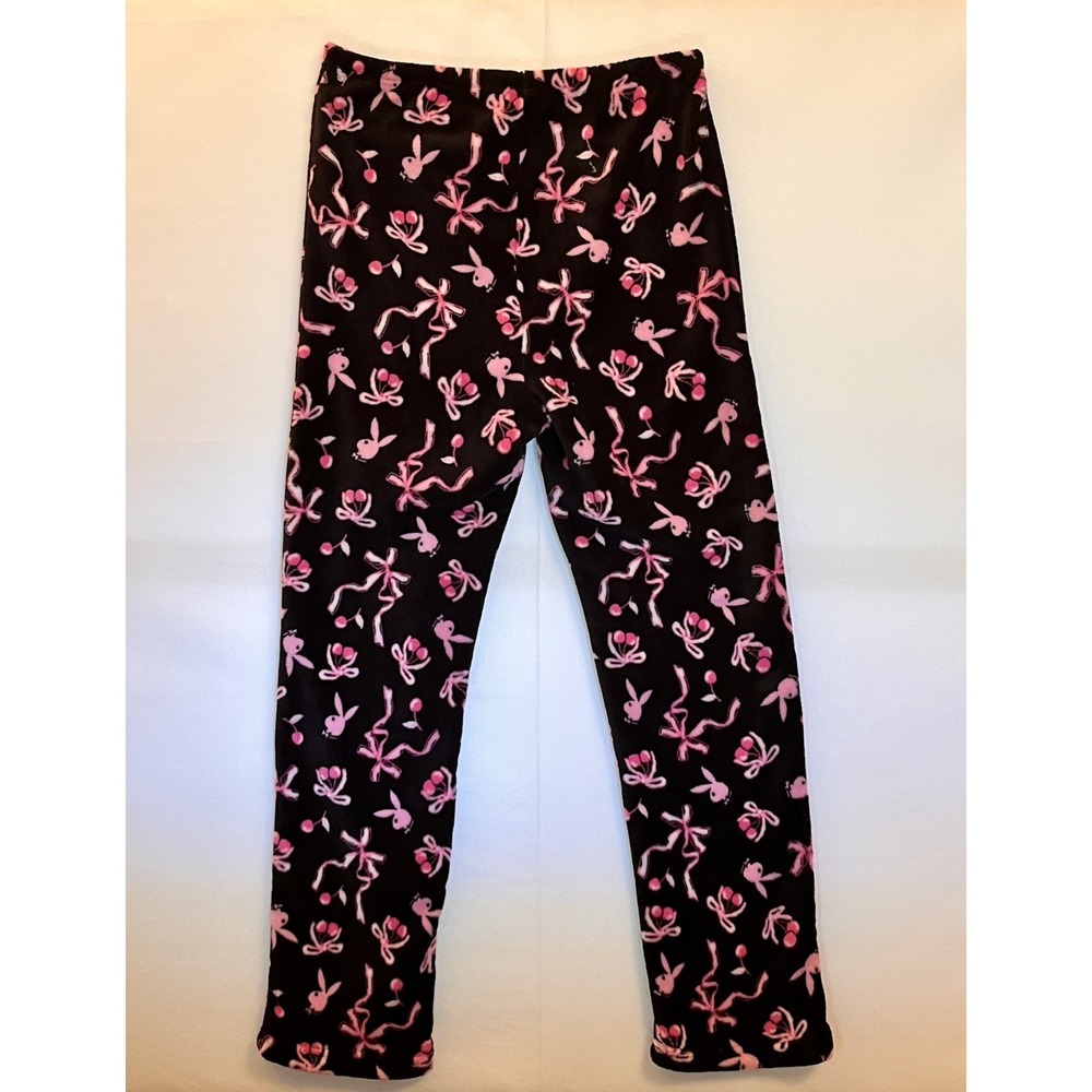 Playboy Bunny Lounge Pants Womens Large Black Pink Fleece Y2K Pajama Sleep